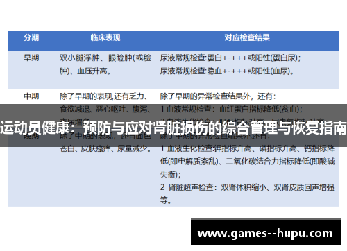 运动员健康：预防与应对肾脏损伤的综合管理与恢复指南